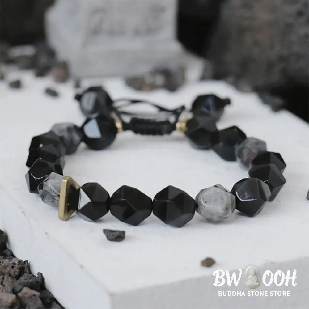 Buddha Stones Black Obsidian Black Glitter Stone Purification Bracelet - BWOOOH - Bracelet