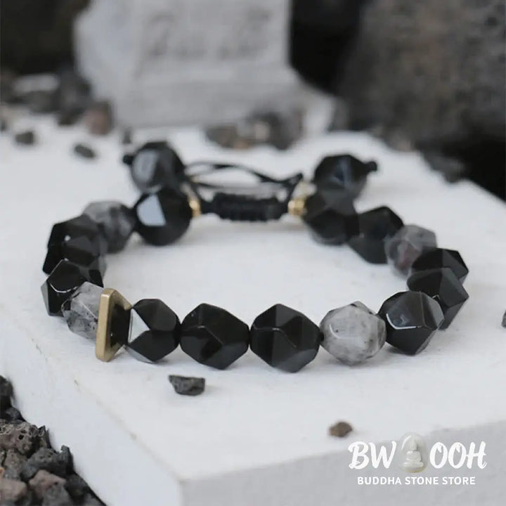 Buddha Stones Black Obsidian Black Glitter Stone Purification Bracelet - BWOOOH - Bracelet