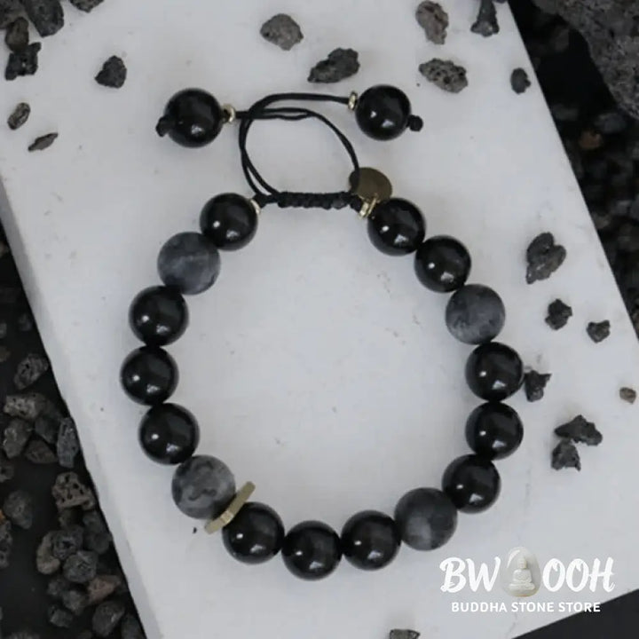 Buddha Stones Black Obsidian Black Glitter Stone Purification Bracelet - BWOOOH - Bracelet