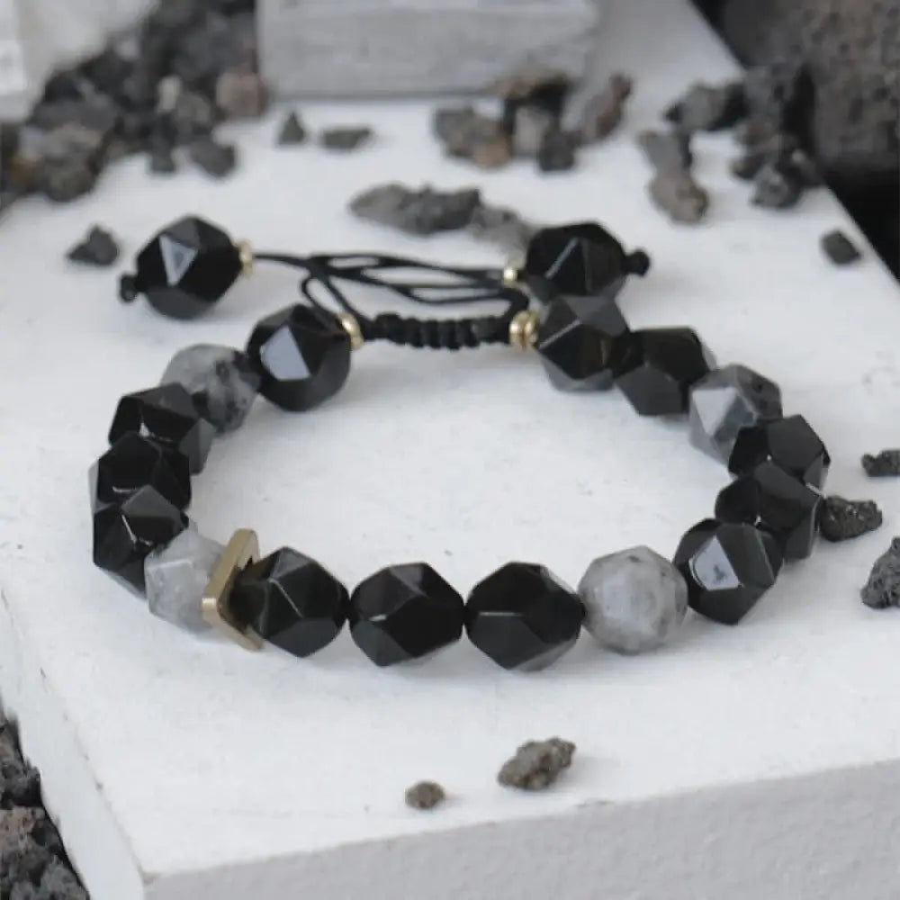 BWOOOH Black Obsidian Black Glitter Stone Purification Bracelet - BWOOOH - Prismatic Beads / 14-17cm - Bracelet