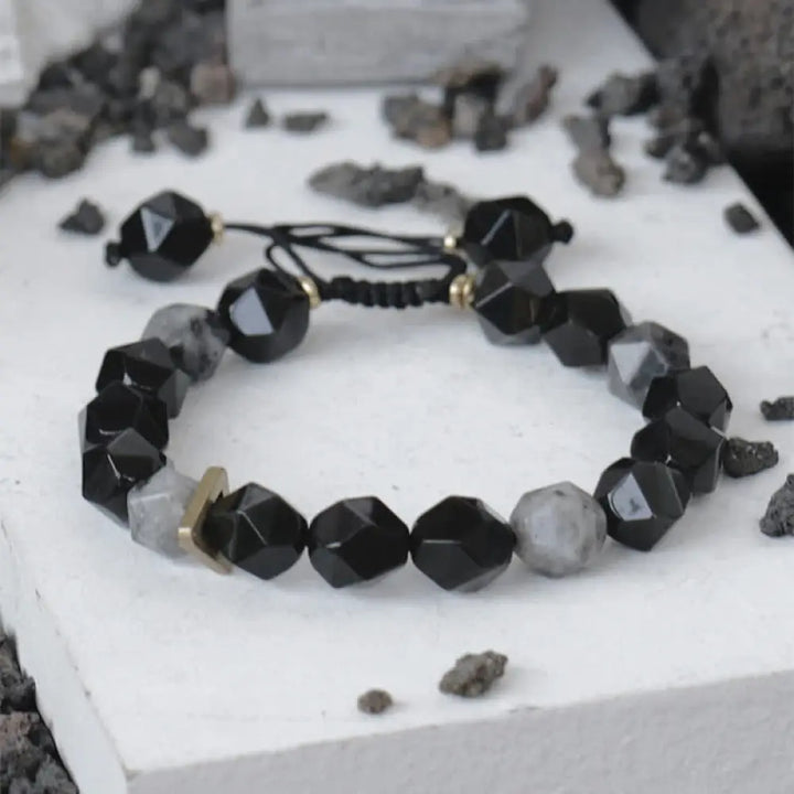 BWOOOH Black Obsidian Black Glitter Stone Purification Bracelet - BWOOOH - Prismatic Beads / 14-17cm - Bracelet