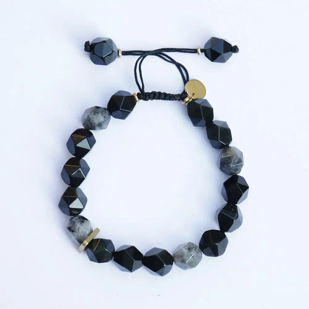 Buddha Stones Black Obsidian Black Glitter Stone Purification Bracelet - BWOOOH - Prismatic Beads / 17-21cm - Bracelet