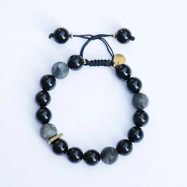 Buddha Stones Black Obsidian Black Glitter Stone Purification Bracelet - BWOOOH - Round Beads / 14-17cm - Bracelet