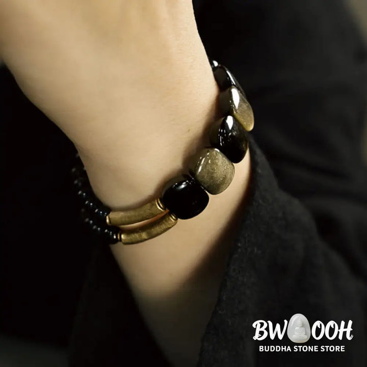 Buddha Stones Black Obsidian Gold Sheen Obsidian Strengthen Bracelet - BWOOOH - Bracelet