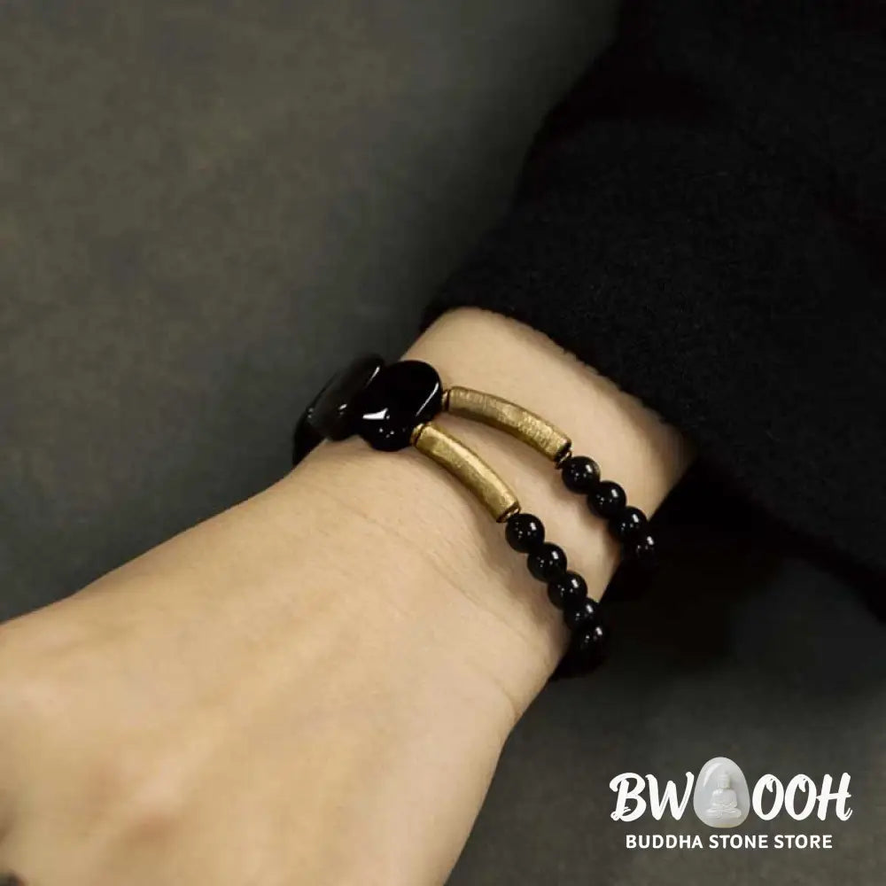 Buddha Stones Black Obsidian Gold Sheen Obsidian Strengthen Bracelet - BWOOOH - Bracelet