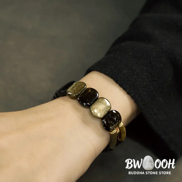 Buddha Stones Black Obsidian Gold Sheen Obsidian Strengthen Bracelet - BWOOOH - Bracelet