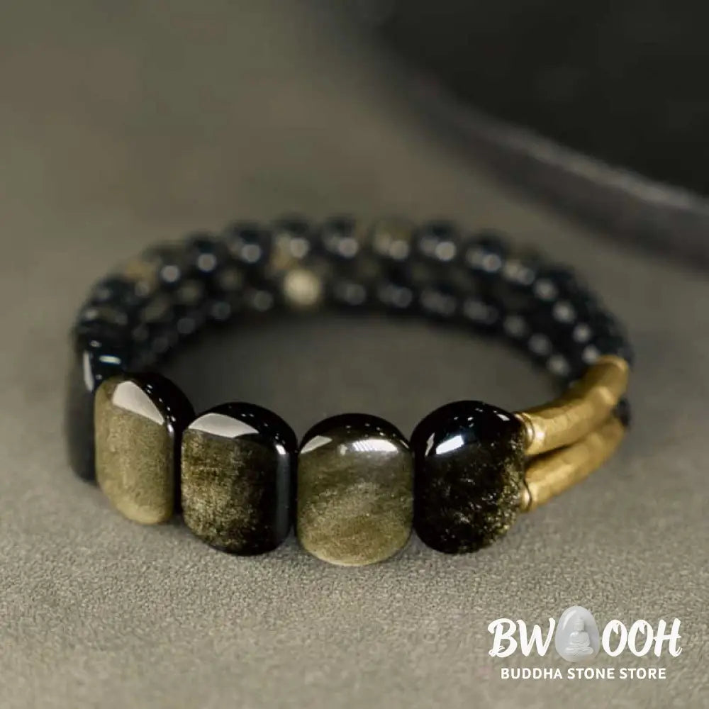 Buddha Stones Black Obsidian Gold Sheen Obsidian Strengthen Bracelet - BWOOOH - Bracelet