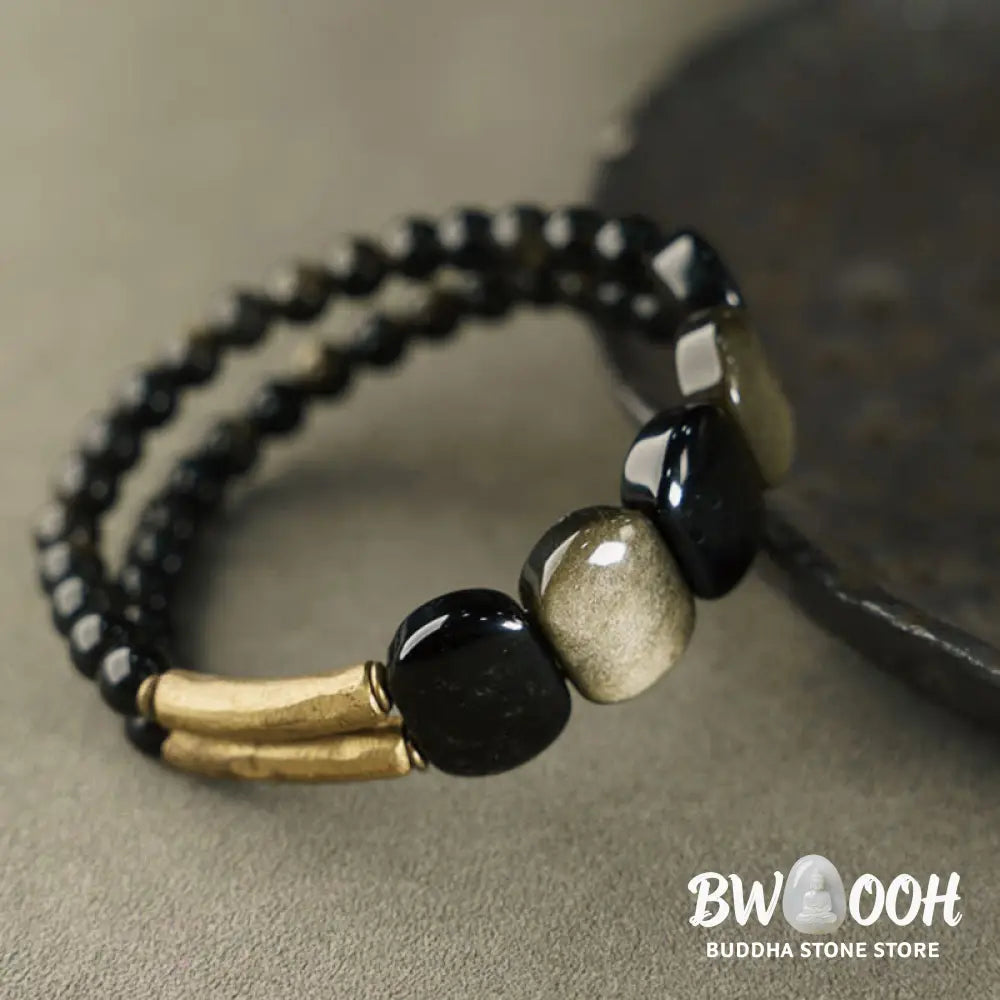 Buddha Stones Black Obsidian Gold Sheen Obsidian Strengthen Bracelet - BWOOOH - Bracelet