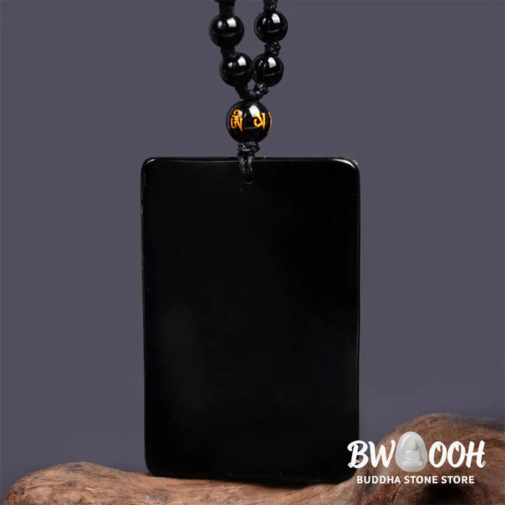 Buddha Stones Black Obsidian Guan Gong Amulet Engraved Strength Necklace Pendant - BWOOOH - Guan Gong(Justice♥Wealth)