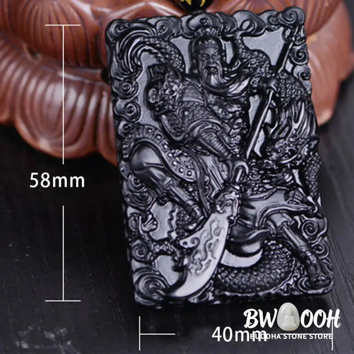 Buddha Stones Black Obsidian Guan Gong Amulet Engraved Strength Necklace Pendant - BWOOOH - Guan Gong(Justice♥Wealth)