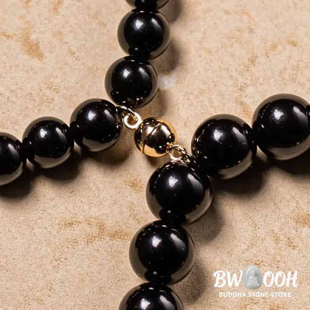 BWOOOH Black Obsidian Jade Om Mani Padme Hum Strength Couple Magnetic Bracelet - 8mm - Bracelet