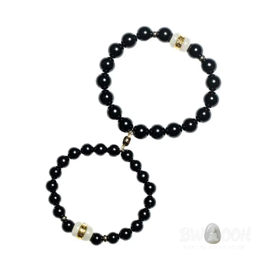 BWOOOH Black Obsidian Jade Om Mani Padme Hum Strength Couple Magnetic Bracelet - 8mm - Bracelet