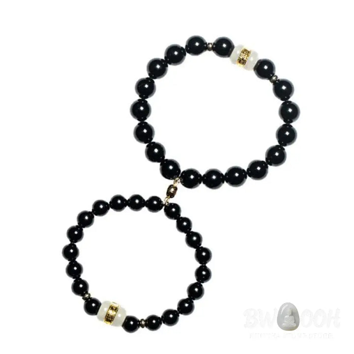 BWOOOH Black Obsidian Jade Om Mani Padme Hum Strength Couple Magnetic Bracelet - 8mm - Bracelet