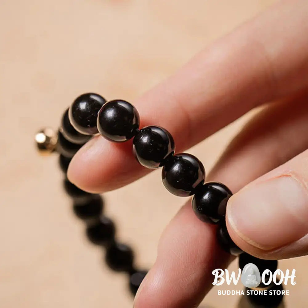 BWOOOH Black Obsidian Jade Om Mani Padme Hum Strength Couple Magnetic Bracelet - 8mm - Bracelet