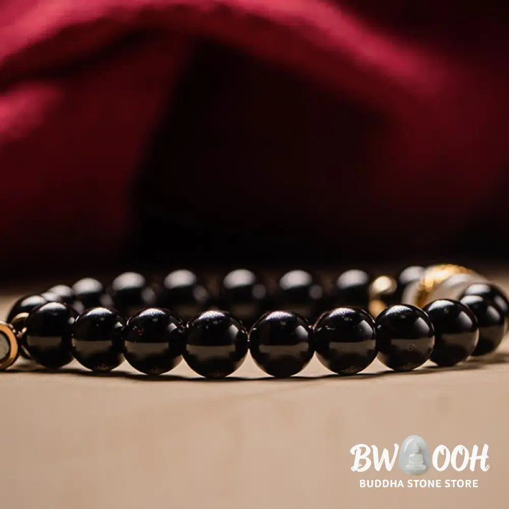 BWOOOH Black Obsidian Jade Om Mani Padme Hum Strength Couple Magnetic Bracelet - 8mm - Bracelet
