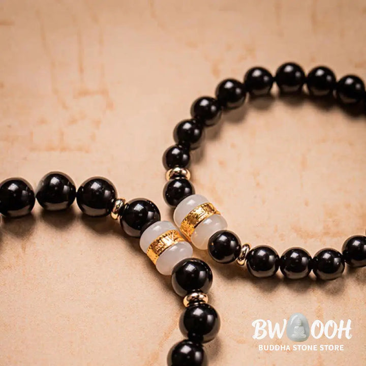 BWOOOH Black Obsidian Jade Om Mani Padme Hum Strength Couple Magnetic Bracelet - 8mm - Bracelet