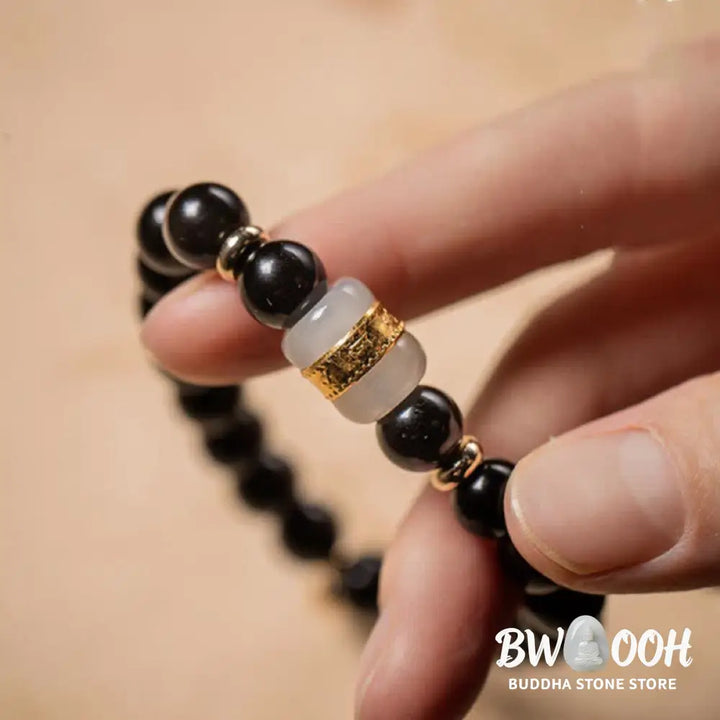 BWOOOH Black Obsidian Jade Om Mani Padme Hum Strength Couple Magnetic Bracelet - 8mm - Bracelet