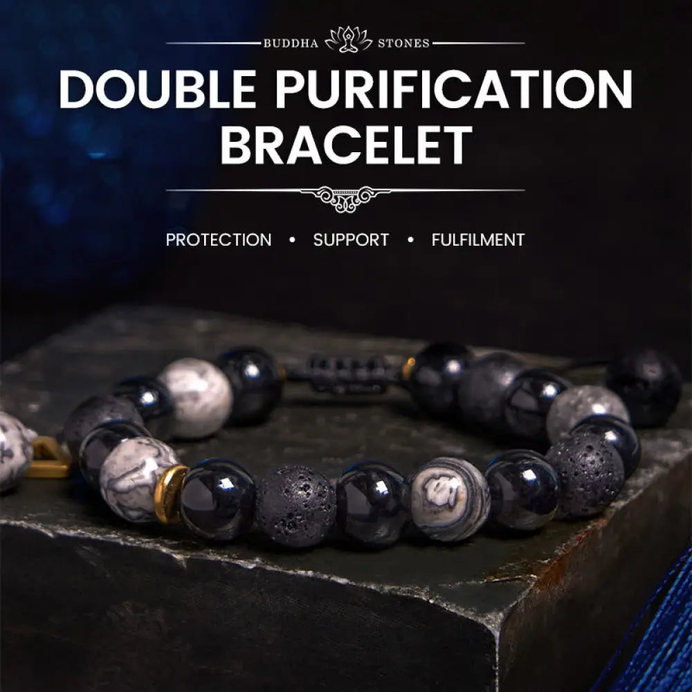 BWOOOH Black Obsidian Lava Rock Stone Yin Yang Strength Bracelet - BWOOOH - Black Obsidian&Lava Rock - Bracelet