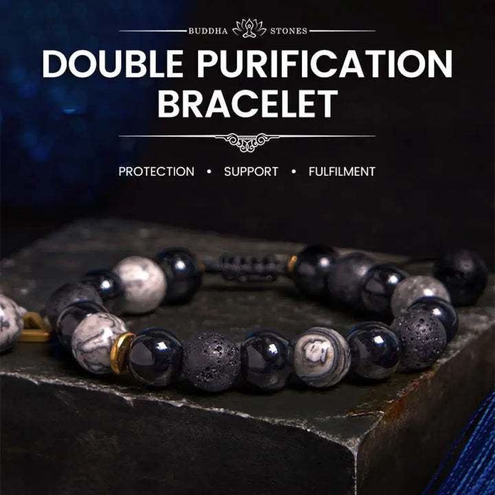 BWOOOH Black Obsidian Lava Rock Stone Yin Yang Strength Bracelet - BWOOOH - Black Obsidian&amp;Lava Rock - Bracelet