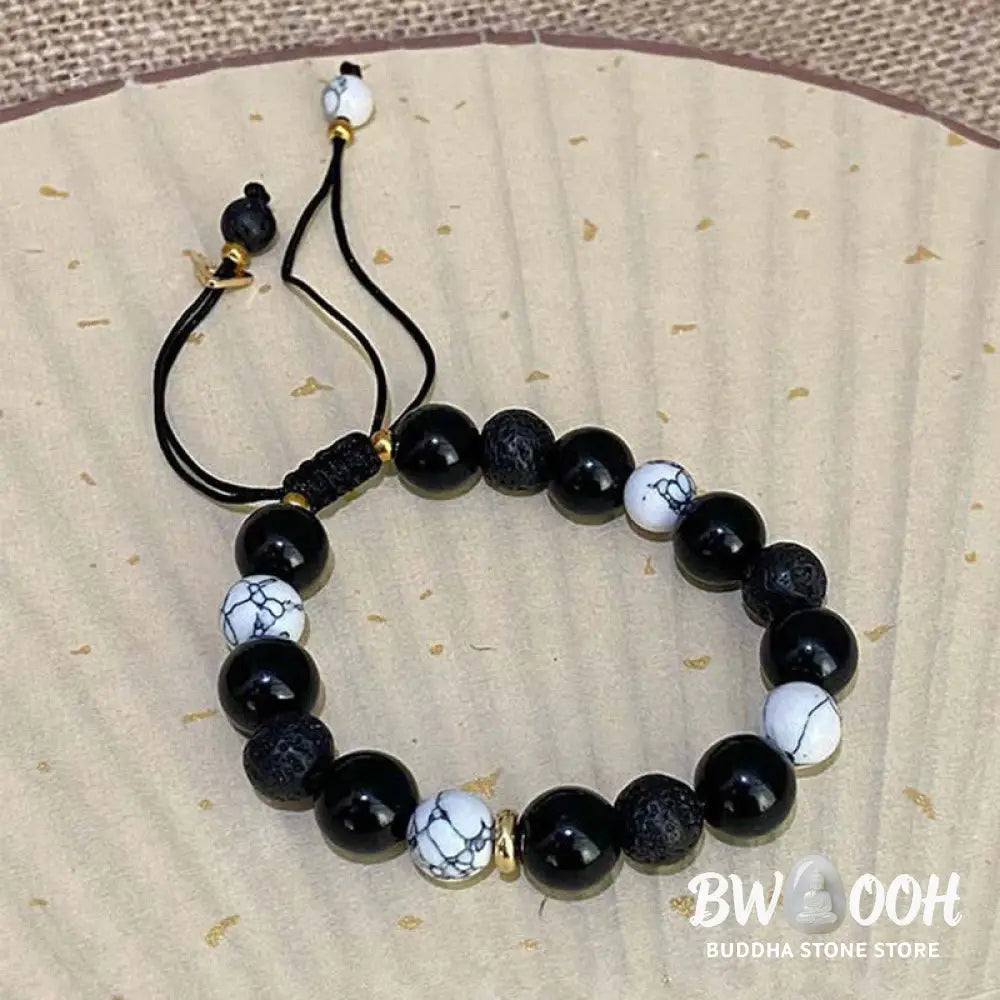 Buddha Stones Black Obsidian Lava Rock Stone Yin Yang Strength Bracelet - BWOOOH - Black Obsidian&amp;Lava Rock - Bracelet
