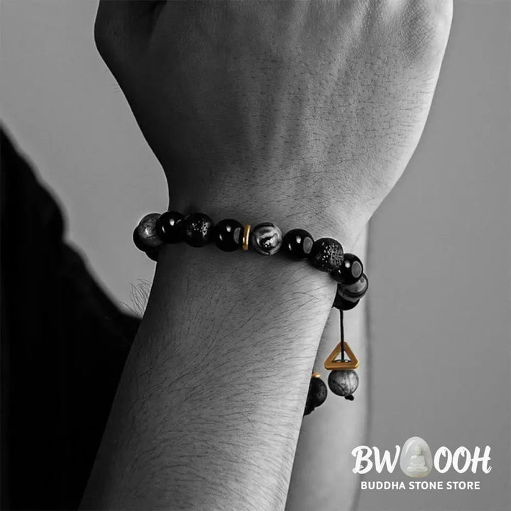 Buddha Stones Black Obsidian Lava Rock Stone Yin Yang Strength Bracelet - BWOOOH - Black Obsidian&amp;Lava Rock - Bracelet