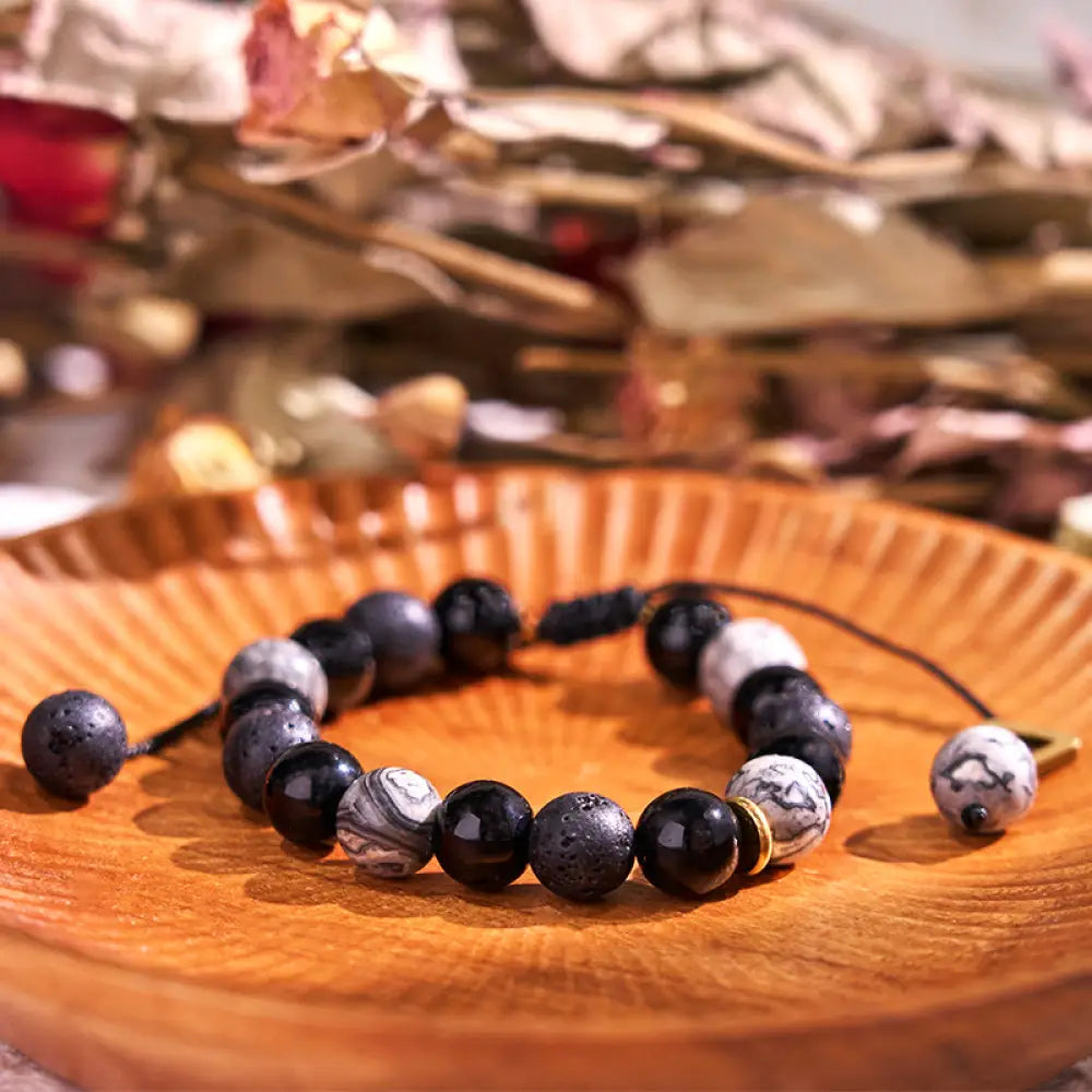 BWOOOH Black Obsidian Lava Rock Stone Yin Yang Strength Bracelet - BWOOOH - Black Obsidian&Lava Rock - Bracelet