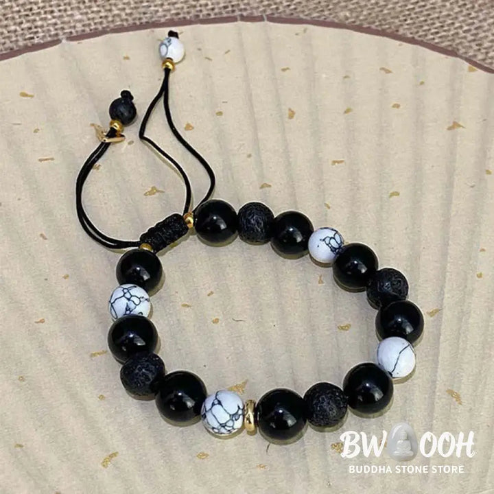 Buddha Stones Black Obsidian Lava Rock Stone Yin Yang Strength Bracelet - BWOOOH - Black Obsidian&amp;Lava Rock - Bracelet