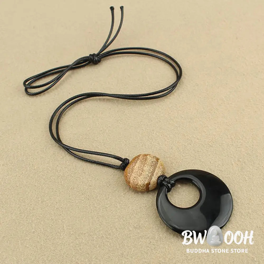 Buddha Stones Black Obsidian Liuli Picture Stone Copper Fulfilment Necklace Pendant - Necklaces &amp; Pendants