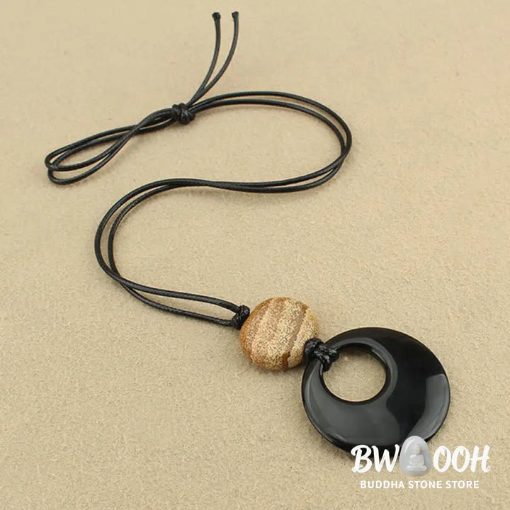 Buddha Stones Black Obsidian Liuli Picture Stone Copper Fulfilment Necklace Pendant - Necklaces &amp; Pendants