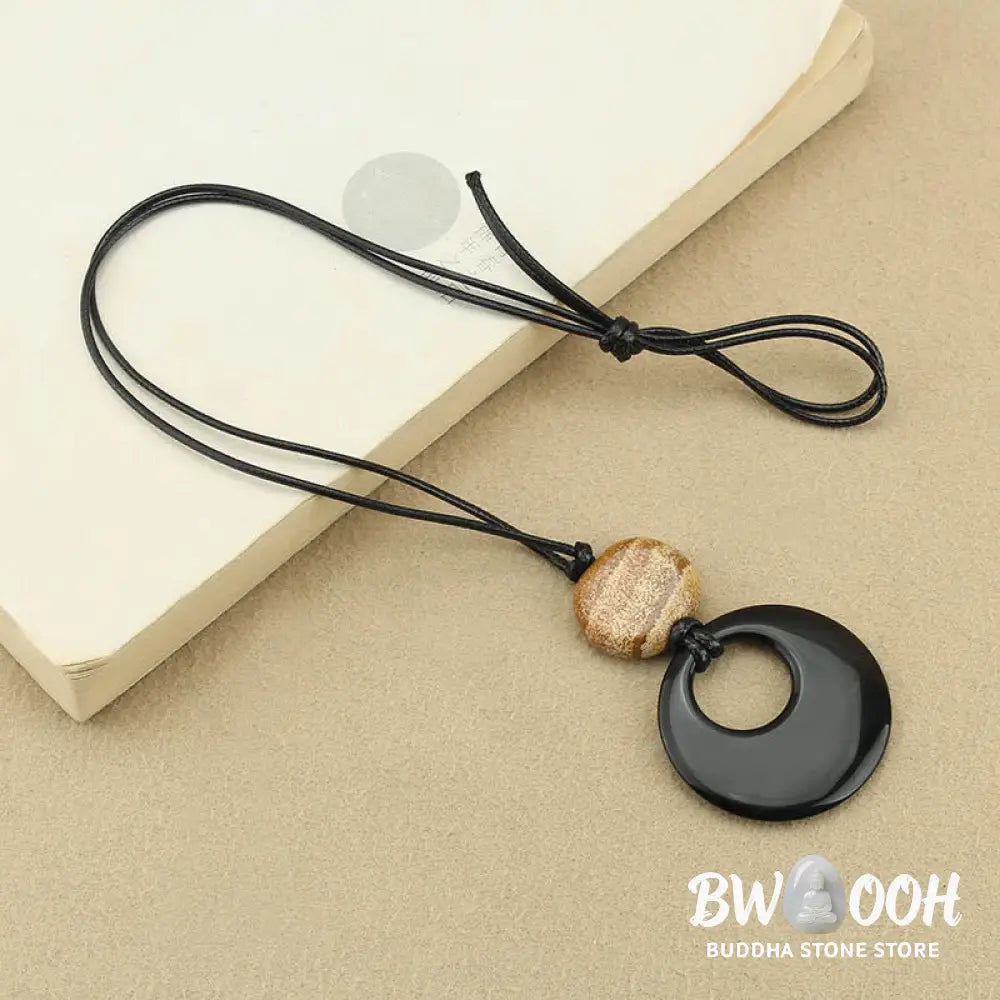 Buddha Stones Black Obsidian Liuli Picture Stone Copper Fulfilment Necklace Pendant - Necklaces &amp; Pendants