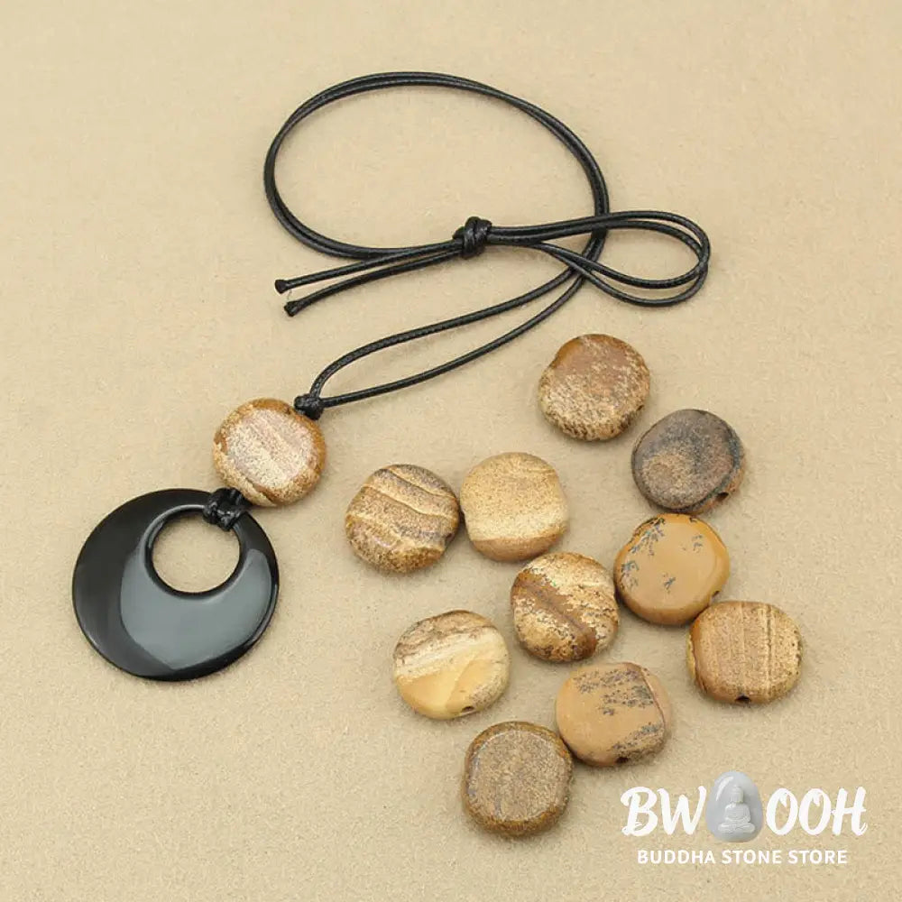 Buddha Stones Black Obsidian Liuli Picture Stone Copper Fulfilment Necklace Pendant - Necklaces &amp; Pendants