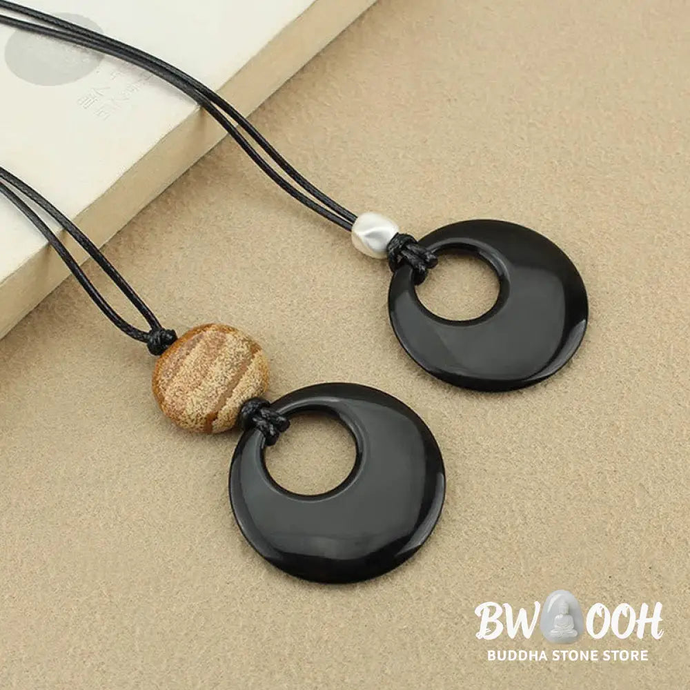 Buddha Stones Black Obsidian Liuli Picture Stone Copper Fulfilment Necklace Pendant - Necklaces &amp; Pendants