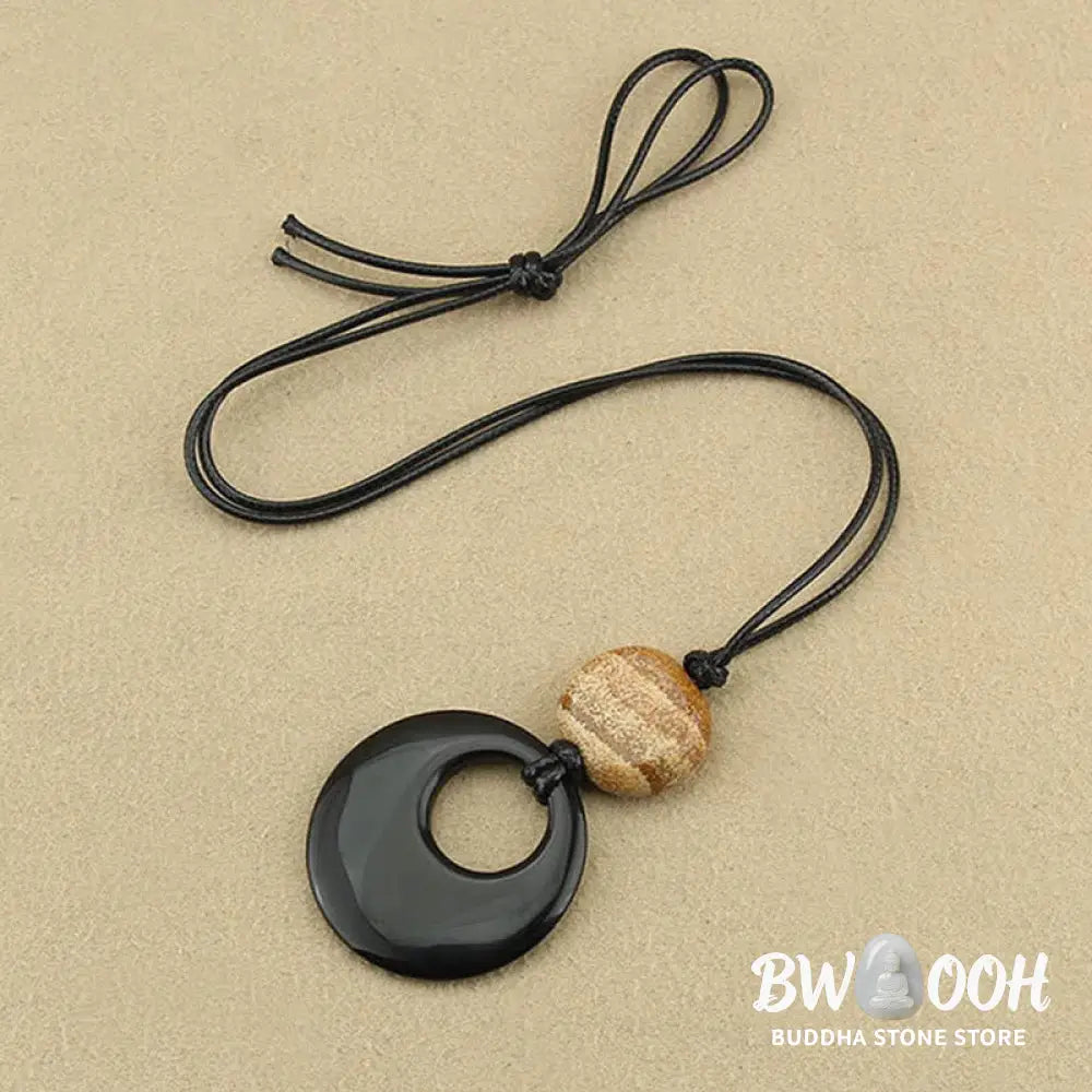 Buddha Stones Black Obsidian Liuli Picture Stone Copper Fulfilment Necklace Pendant - Necklaces &amp; Pendants