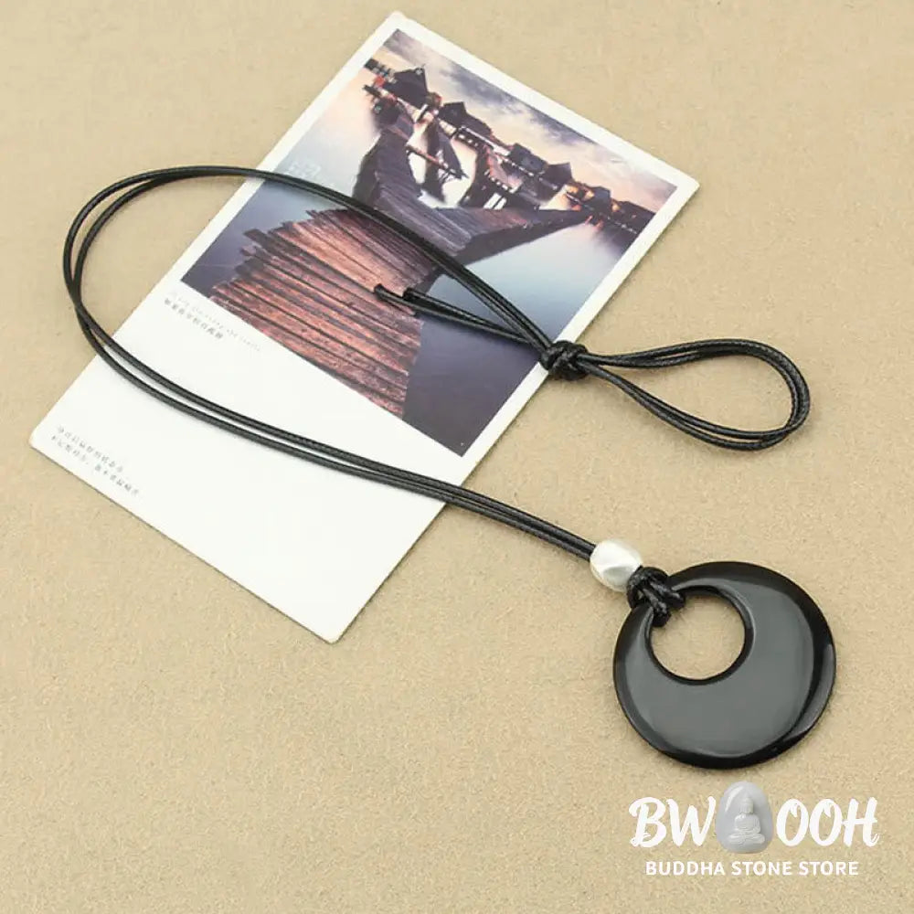 Buddha Stones Black Obsidian Liuli Picture Stone Copper Fulfilment Necklace Pendant - Necklaces &amp; Pendants