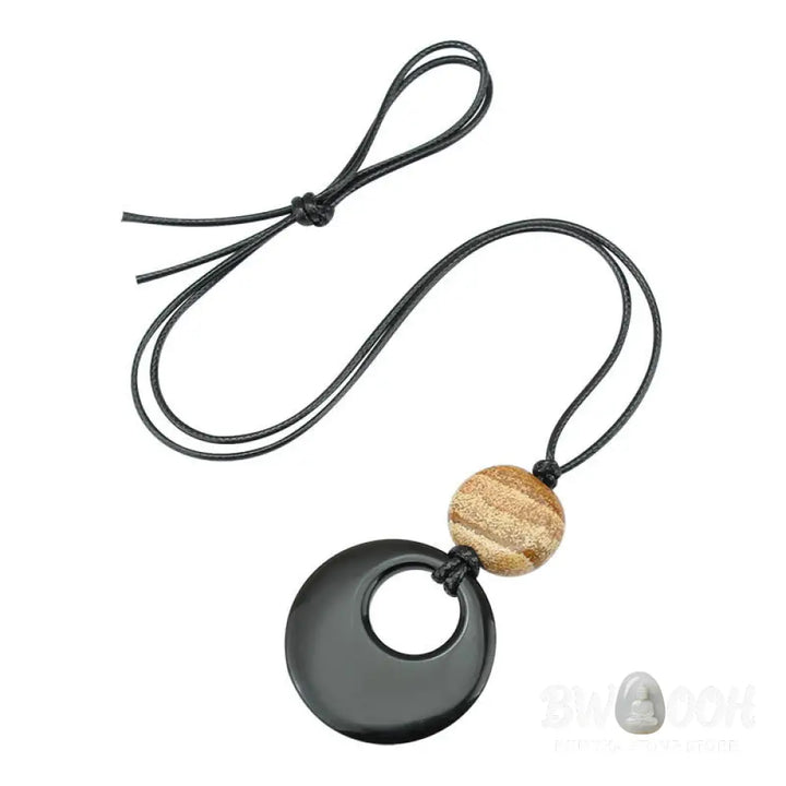 Buddha Stones Black Obsidian Liuli Picture Stone Copper Fulfilment Necklace Pendant - Necklaces &amp; Pendants