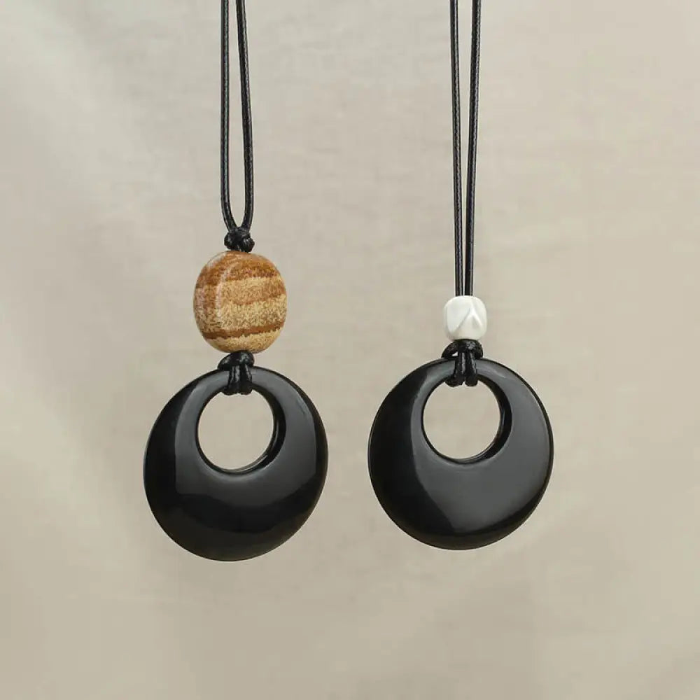 Buddha Stones Black Obsidian Liuli Picture Stone Copper Fulfilment Necklace Pendant - Necklaces & Pendants