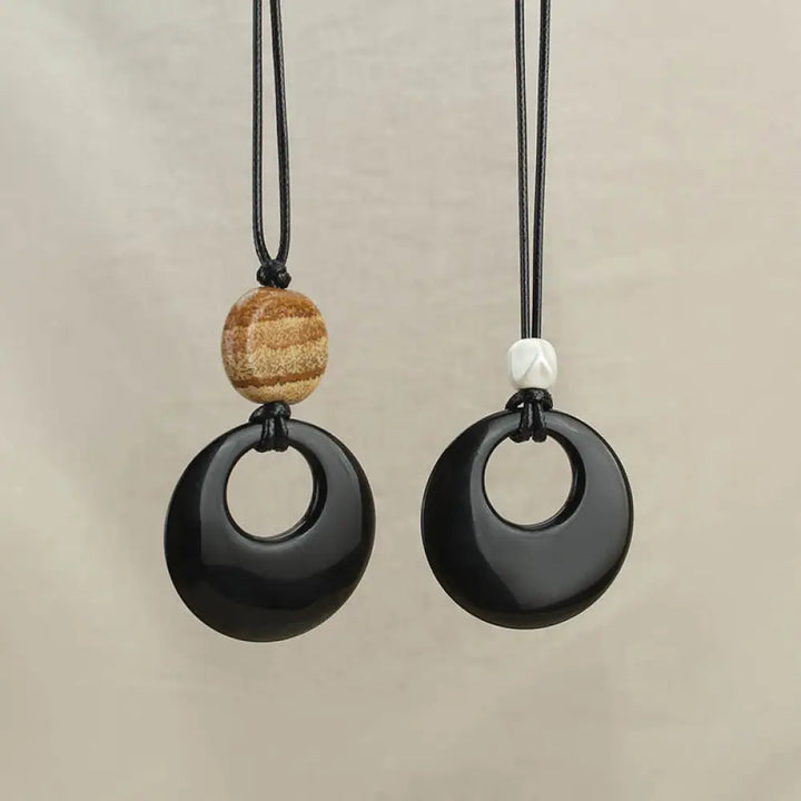 Buddha Stones Black Obsidian Liuli Picture Stone Copper Fulfilment Necklace Pendant - Necklaces &amp; Pendants