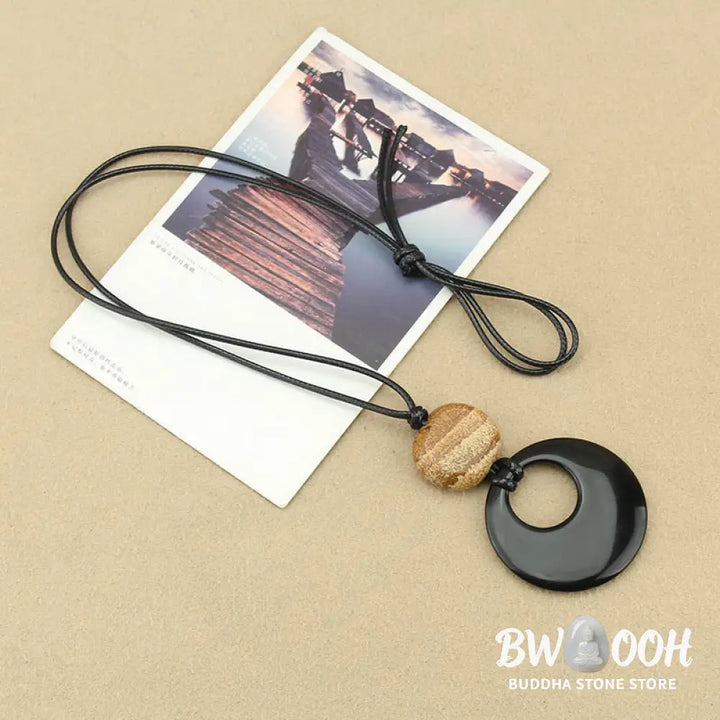 Buddha Stones Black Obsidian Liuli Picture Stone Copper Fulfilment Necklace Pendant - Necklaces &amp; Pendants