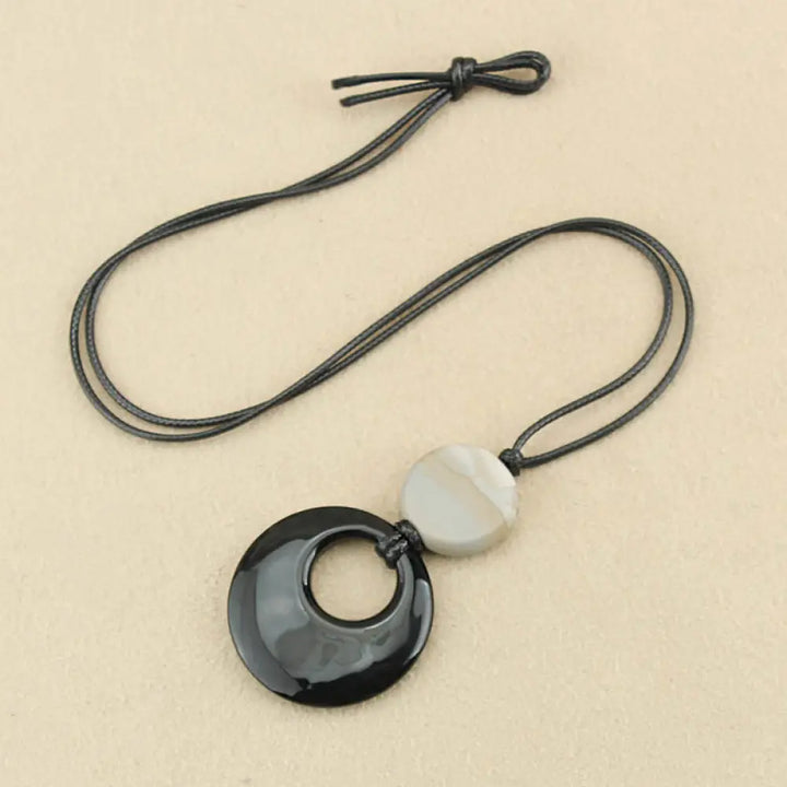 Buddha Stones Black Obsidian Liuli Picture Stone Copper Fulfilment Necklace Pendant - Black Liuli White Picture Stone