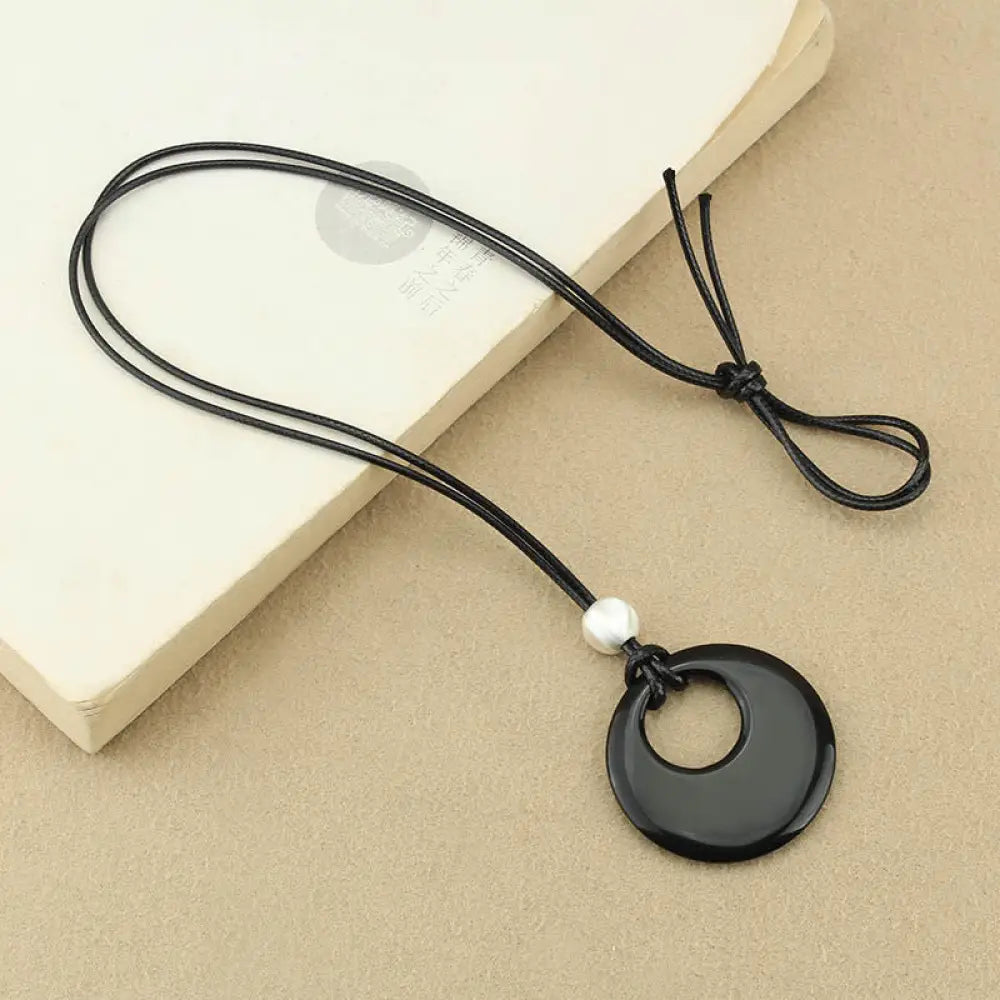 Buddha Stones Black Obsidian Liuli Picture Stone Copper Fulfilment Necklace Pendant - Black Obsidian White Copper