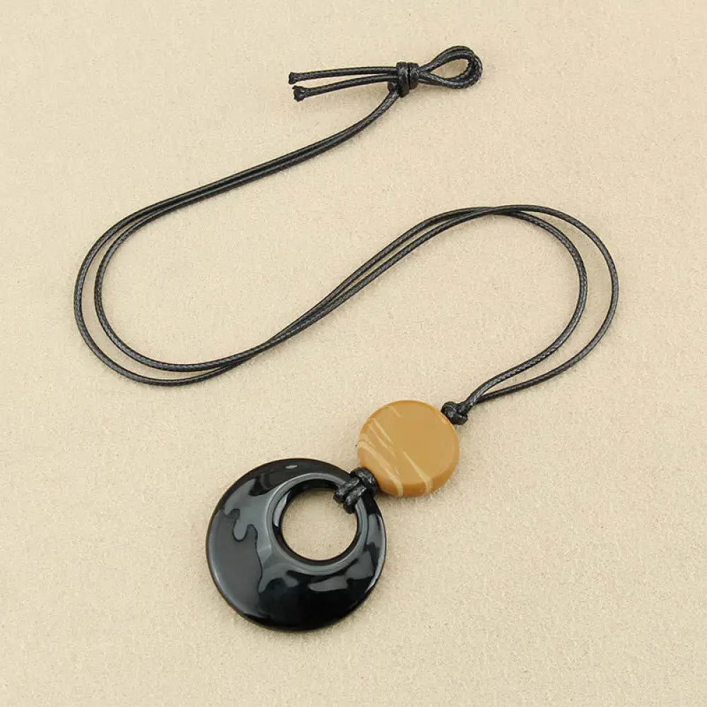Buddha Stones Black Obsidian Liuli Picture Stone Copper Fulfilment Necklace Pendant - Black Liuli Yellow Picture Stone