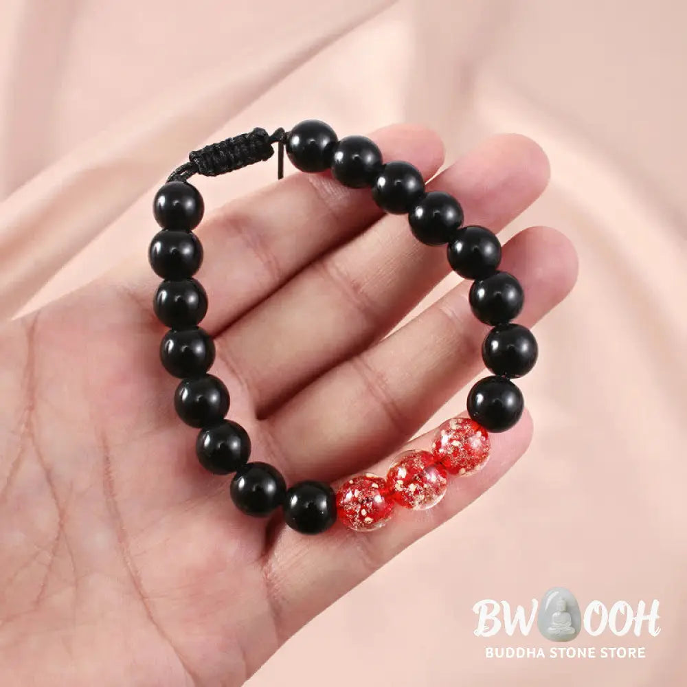 Buddha Stones Black Obsidian Luminous Glowstone Strength Bracelet - Bracelet