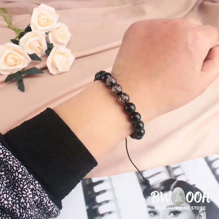 Buddha Stones Black Obsidian Luminous Glowstone Strength Bracelet - Bracelet