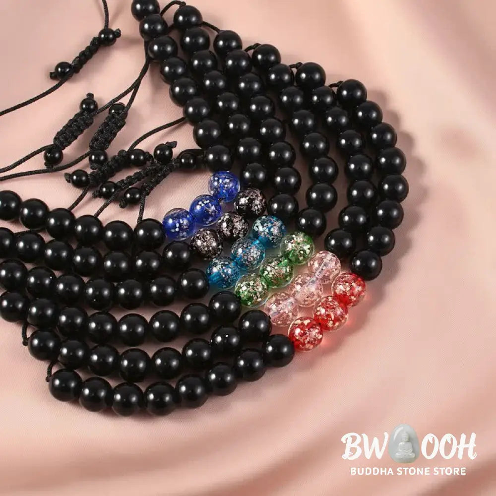 Buddha Stones Black Obsidian Luminous Glowstone Strength Bracelet - Bracelet