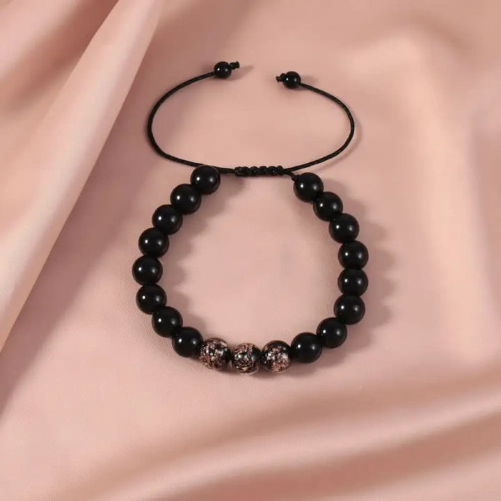 Buddha Stones Black Obsidian Luminous Glowstone Strength Bracelet - Black - Bracelet