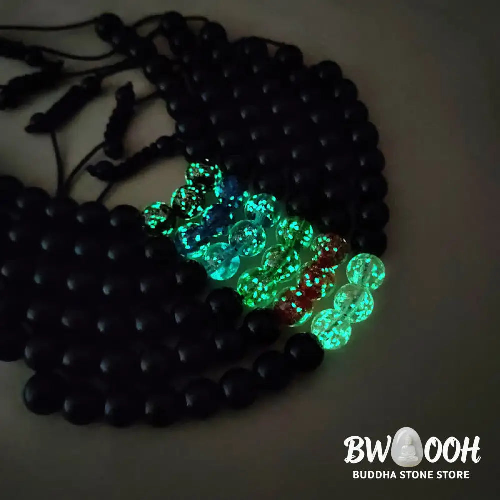 Buddha Stones Black Obsidian Luminous Glowstone Strength Bracelet - Bracelet