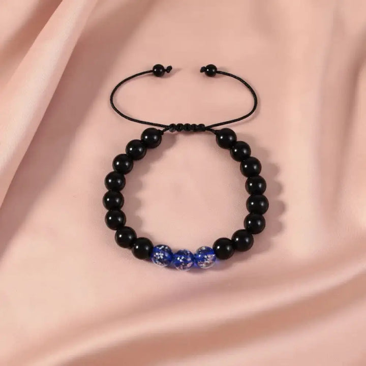 Buddha Stones Black Obsidian Luminous Glowstone Strength Bracelet - Blue - Bracelet