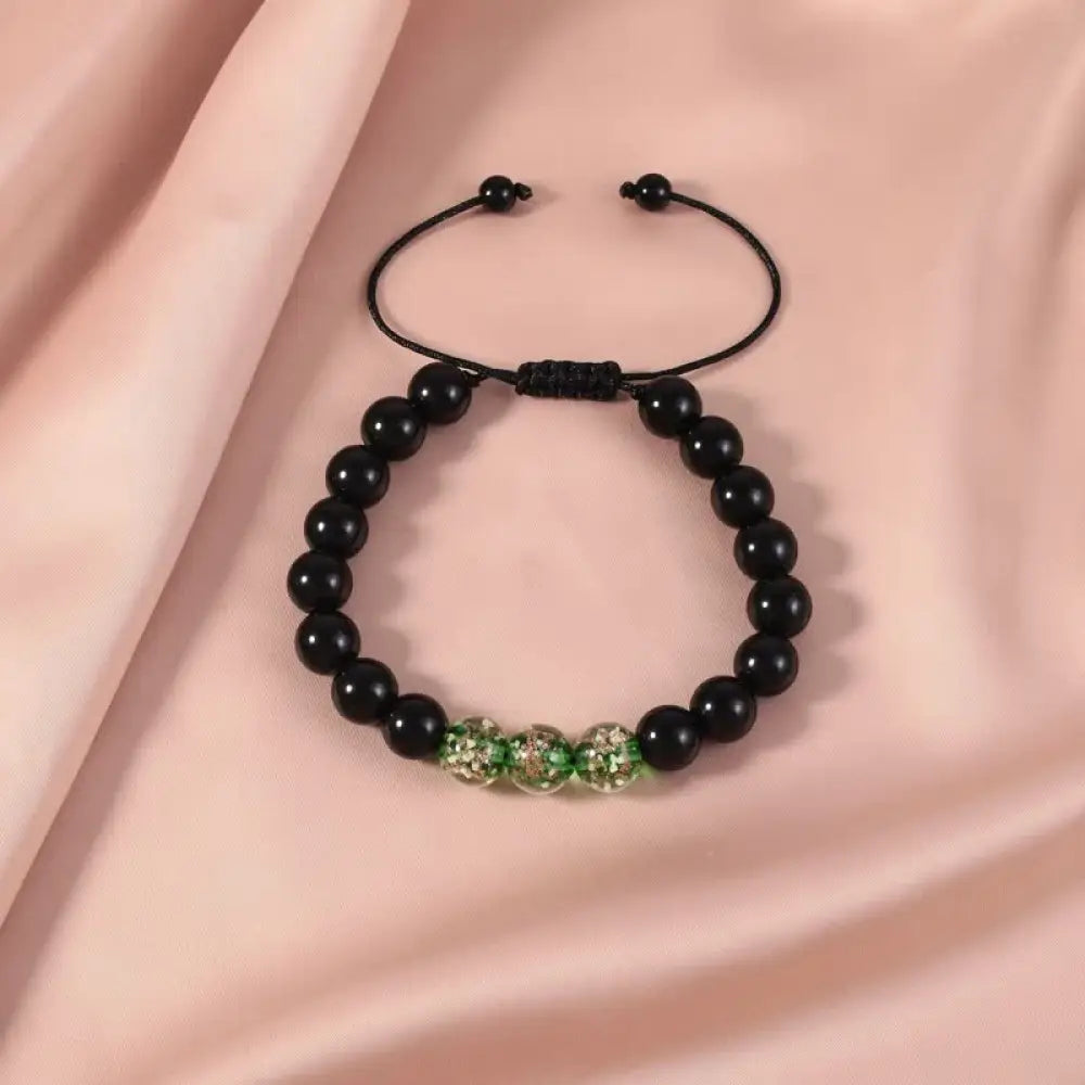Buddha Stones Black Obsidian Luminous Glowstone Strength Bracelet - Green - Bracelet
