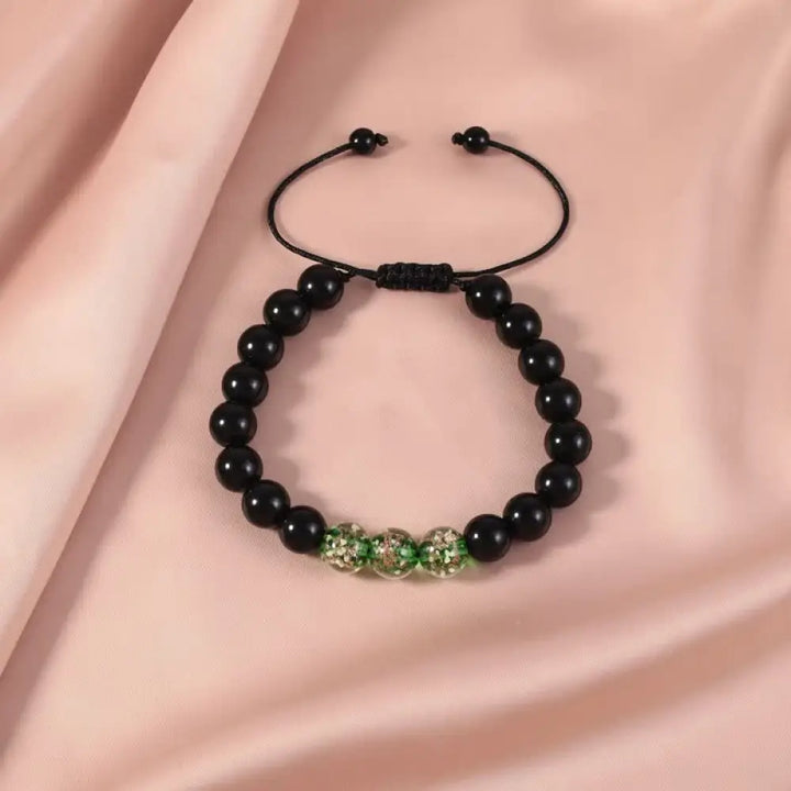 Buddha Stones Black Obsidian Luminous Glowstone Strength Bracelet - Green - Bracelet