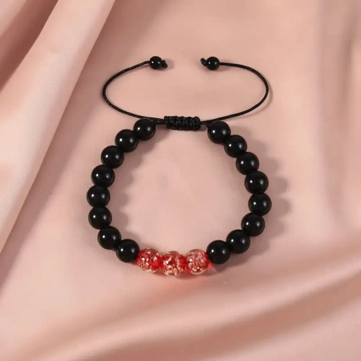 Buddha Stones Black Obsidian Luminous Glowstone Strength Bracelet - Red - Bracelet